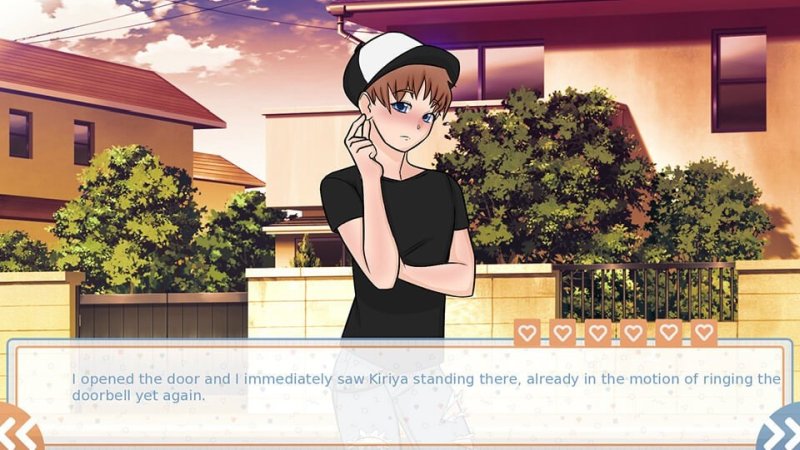Cross Love (Ep.1) — Outdoor conversation by a campus-style building — Cross Love Ep1 game screenshot.