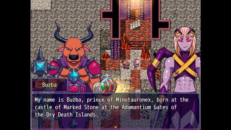 Cumming Hotel — Male furry demon warrior in a top-down fantasy interior — Cumming Hotel game screenshot.